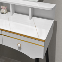 Coiffeuse moderne en verre avec miroir éclairé et armoire de rangement extensible, bureau de maquillage de luxe minimaliste, ensemble pour petite chambre