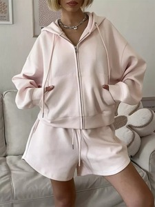 Les quatre saisons loisirs Sport ensembles femmes coton surdimensionné rose haut et court 2 pièces ensemble 2025 mode décontracté survêtement Streetwear - Product Image 6