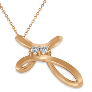 Collar con Colgante de Cruz en Espiral con Dos Diamantes en Oro Rosa de 14K, Colgante de Cruz de Oro Rosa de 14K de 0.10ct - Product Image 3