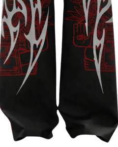 Pantalon de survêtement ample à imprimé tribal noir et rouge personnalisé, vêtements de rue pour femmes, pantalon de jogging à jambes larges, pantalon décontracté surdimensionné, pantalon en molleton hip-hop - Product Image 5