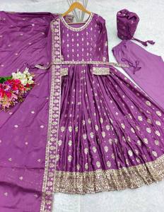 Seda chinnon pura de alta calidad con bordado pesado Trabajo de secuencia de 5mm con manga con Ped adjunto con cinturón Kamer con monedero - Product Image 3