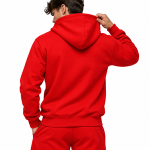 Custom <b>Red</b> Solid <b>Zip</b>-<b>Up</b> <b>Hoodie</b> <b>Women</b> 100% Cotton Fleece Front Logo Embroidery OEM Service Autumn Wear - Product Image 4