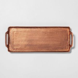 Metal <b>Copper</b> Plated Burushed Finish High Quality Home Decor <b>Table</b> Top Tray With Handles Hotel Used - Product Image 6