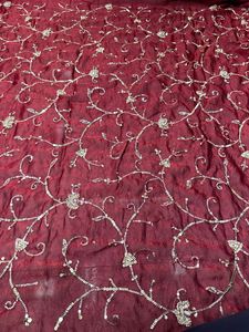 Tela de Seda Bordada de Diseño con Motivos Florales de Cuentas y Piedras para Trajes, Saris y Ropa Étnica Festiva - Product Image 2