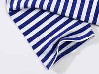 Kaus lengan pendek leher-o atasan katun uniseks grosir dengan garis biru dongker 180 Gsm kain rajutan desain garis pelaut kasual