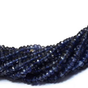 Perles Rondelles Micro-facettées en Iolite AAA+ 3mm-4mm, Iolite Naturelle Bleu Profond, Pierres Semi-Précieuses en Vrac pour la Fabrication de Bijoux - Product Image 1