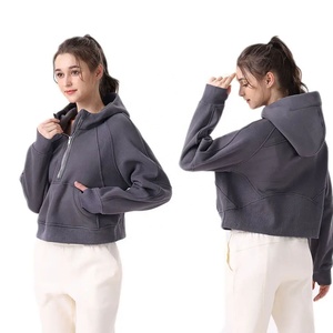 Winter Solid Plain Dyed Half Zipper <b>Thick</b> <b>Fleece</b> Hooded Sweatshirt for Outdoor Sports Yoga Fitness - Product Image 6