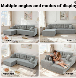 Sofá Chaise Longue Moderno en Forma de L, Relleno de Esponja, 3 Plazas, para Apartamento y Villa, en Existencia en EE. UU., Gran Venta - Product Image 3