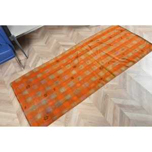 พรมวินเทจขนาด 2.6x6.1 ฟุต พรมสไตล์ตุรกี พรมลายดอกไม้สีส้มเทาทำจากขนสัตว์ - Product Image 4