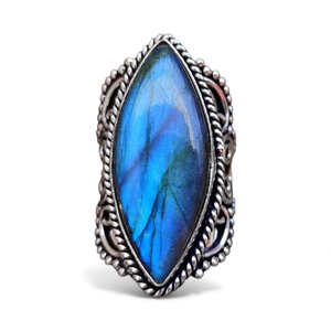 Wholesale 925 Silver Plated Fashionable Brass Gemstone <b>Rings</b> Blue <b>Labradorite</b> Women's Wedding Engagement Jewelry for Parties - Product Image 1