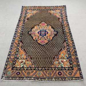 Vintage Turkish Rug, 4.9x7.9 ft Rug, <b>Brown</b> Solid <b>Wool</b> Rug - Product Image 1