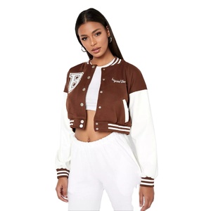 Nouvel arrivage de vestes en laine personnalisées, manches en cuir, veste Letterman Varsity Crop Top, vestes brodées pour femmes - Product Image 1