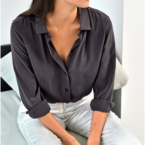 Blusas Elegantes para Mujer, Diseño Nuevo, Color Sedoso, Acetato Transpirable, Botones, Popelina, Estilo Urbano Simple, Ecológicas - Product Image 3