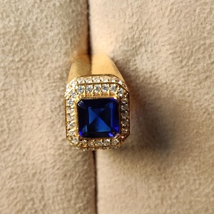 Grossista <span class=keywords><strong>14k</strong></span> oro massiccio fatto a mano da uomo anello con zaffiro blu anello in oro genuino anelli di fidanzamento venditore indiano pietra preziosa. - Product Image 6