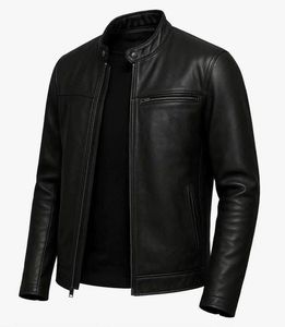 Veste de motard en cuir marron pour homme. C'est une veste de motard en simili cuir noir pour femme. - Product Image 5