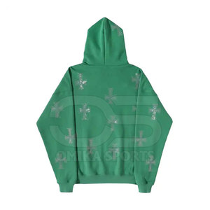 Sudadera con capucha de mezcla de algodón para hombre adornada con diamantes de imitación decorativos y estilo holgado para ropa informal urbana - Product Image 2