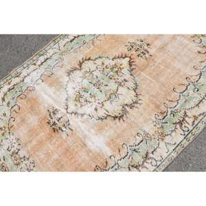 Tapis Turc Vintage 5.3 X 8.8ft Orange Vert Patchwork Laine Latex Support pour Entrée Couloir Style Abstrait 9x12 Rectangle - Product Image 5