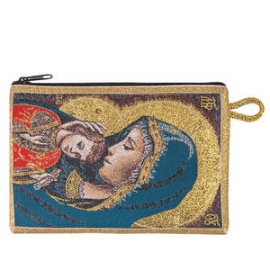 Pochette en tissu tissé avec l'icône de la Madone et de l'Enfant, souvenir religieux chrétien, porte-monnaie à fermeture éclair, cadeau en gros - Product Image 4