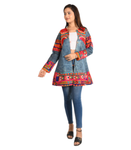 Veste d'hiver longue pour femme, broderie florale, tissée, style indien, multicolores, coton écologique matelassé - Product Image 2