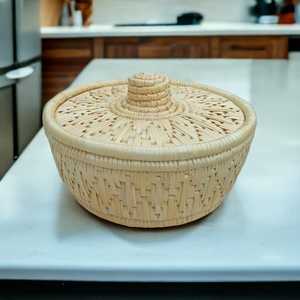 <b>Cheap</b> Quality Indian Handicraft Eco-Friendly Moonj Grass <b>Basket</b> Round Casserole With Lid for Household Storage Kitchenware - Product Image 5