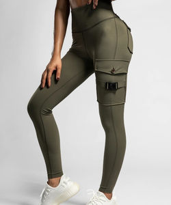 Pantalon de sport taille haute personnalisé pour femmes Leggings de fitness style cargo avec fermeture à la taille élastique pantalon de survêtement plat petit quantité minimale de commande avec poche - Product Image 3