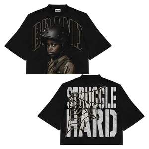 T-shirt surdimensionné à col rond pour homme avec logo personnalisé, 100% coton tricoté léger, style streetwear DIY, design de personnage de dessin animé - Product Image 1