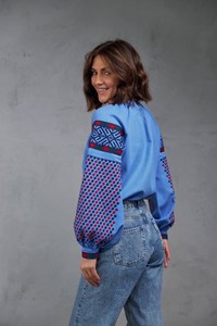 Ukrainien bleu coton lin avec broderie robe à manches longues pour les femmes élégant longue robe en plein air décontracté robe pour les femmes - Product Image 3