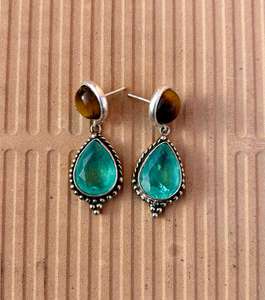 925 Sterling Silver Paraiba <b>Tourmaline</b> With Tiger Eye Handmade Ring , Beautiful Women Ring . - Product Image 5