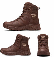Bottes tactiques en cuir à lacets pour hommes, 8 pouces, chaussures de travail et de randonnée en plein air par QUICK WAY INDUSTRIES