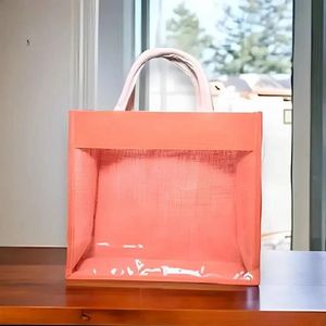 Sac fourre-tout en toile de jute avec fenêtre en PVC, écologique, personnalisable, impression publicitaire par transfert thermique, moyen format, usage quotidien, avec poignée - Product Image 2