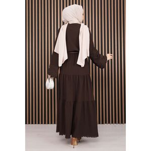 Ensemble deux pièces marron foncé avec chemise et jupe à bordure en dentelle, tissu côtelé, style automne, tailles XS-XL - Product Image 4