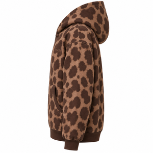 Custom Mens Oversized Brown Spotted Zip Hoodie Heavyweight Fleece Streetwear <b>Sweatshirt</b> Private Label OEM Manufacturer - Product Image 5