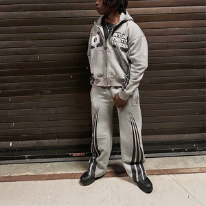 Unisex Plus Size Custom 420GSM <b>Grey</b> Acid Wash <b>Hoodies</b> Pants Sets Boxy Fit Cropped Sweatshirts Winter Embroidery Printed Solid - Product Image 2