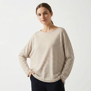 T-shirt décontracté pour femme, col rond, respirant, motif uni, manches régulières, 95% viscose, élasthanne, printemps/été - Product Image 3