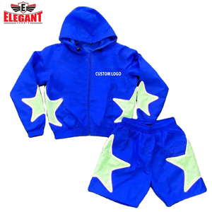 Conjunto de pantalones cortos informales deportivos elegantes para hombre con diseño de patrón de estampado tejido con capucha y cremallera de nailon de calidad superior personalizable - Product Image 3