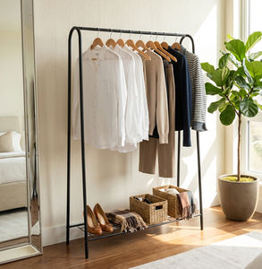 Double Tier Freestanding Garment <b>Rack</b> with Wire <b>Shelf</b> and Multifunction Design for Bedroom Entryway Clothes Storage - Product Image 4