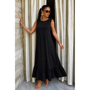 Robe en crêpe à col bateau et volants pour femme, 37670 - Noir - Product Image 2