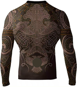 เสื้อยืดรัดรูปป้องกันผื่นคันคอกลมสำหรับผู้ชายชุดกีฬาฟิตเนสพิมพ์ลายระบายอากาศ - Product Image 1