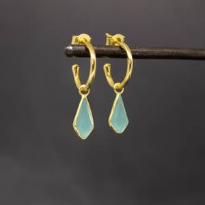 Pendientes de Aro con Piedra Preciosa de Calcedonia Aqua Natural, Plata de Ley 925 Maciza con Baño de Oro, Hechos a Mano, Regalo de Boda para Mujer, Octubre - Product Image 2