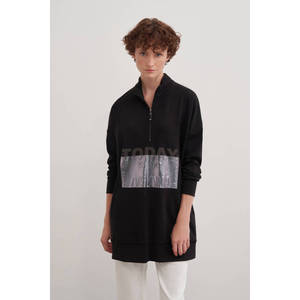 เสื้อถักซิปสีดำสไตล์วินเทจสำหรับผู้หญิง-ทรงหลวมแขนสั้น - Product Image 1