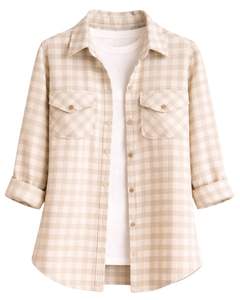 Chemise à carreaux beige personnalisée pour homme, manches longues, boutonnée, décontractée, en coton, avec poches poitrine, pour tous les jours - Product Image 1