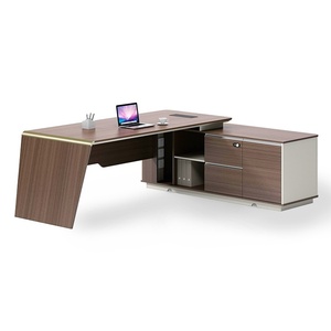Bureau de direction moderne de luxe en forme de L, table de bureau en bois, grand mobilier de direction pour PDG et président, poste de travail avec armoire d'extension - Product Image 3