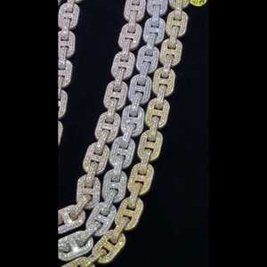 Cadena de eslabones de 22 pulgadas y 16 mm de ancho con moissanita VVS y oro laminado de 18K, estilo Hiphop geométrico con corte brillante micro para hombre - Product Image 6