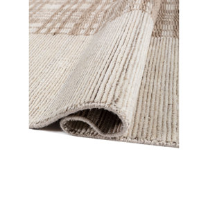 Alfombra de Lana Tejida a Mano con Diseño de Contornos en Color Marfil, Rectangular, Abstracta y a Rayas, para Sala de Estar, Pasillo o Entrada - Hwl-449 - Product Image 2