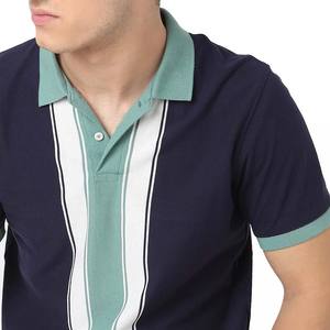 เสื้อโปโลลายทางโลโก้ที่กำหนดเองสำหรับผู้ชายเสื้อโปโลแขนสั้นประสิทธิภาพทอแบบลำลองสไตล์เรียบ - Product Image 5