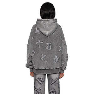 Top Trending Retro Street Style Hoodie for Men Oversized Pullover Hooded Collar Black Plain Faded Stone <b>Pickling</b> Antique Autumn - Product Image 5