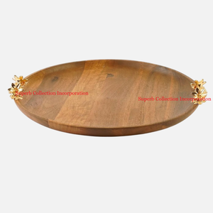 Plateau de service en bois de mangue de qualité deluxe fait à la main avec poignées en feuille de métal accessoire de cuisine bol de nouilles de restauration rapide - Product Image 5