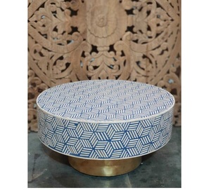 Bone Inlay Coffee <b>Table</b> with Brass Base Bone Inlay Furniture Handicraft From India - Product Image 2
