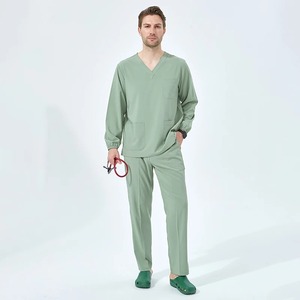 Mint Unisex Uniformes Médicos 3 Bolsillos Top 2 Bolsillos Pantalón Scrub Set Tejido Poliéster/Algodón Micro Estiramiento Dentista Veterinario Enfermería - Product Image 1