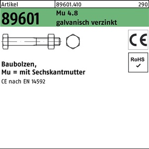 Perno de Construcción R 89601 CE, Tuerca de 6 Puntas M20x240, Mu 4.8, 15 Piezas - Product Image 1